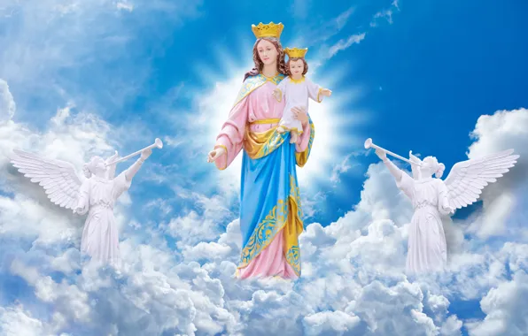 Clouds, angels, baby, Holy
