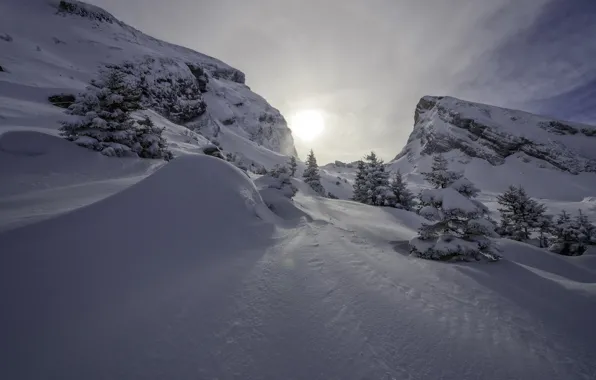 Winter, snow, mountains, Switzerland, ate, Alps, the snow