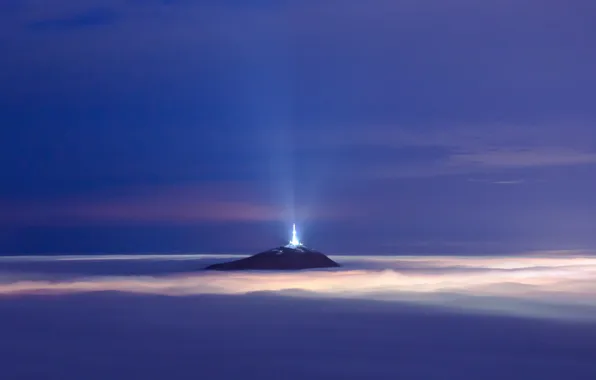 Picture the sky, clouds, light, fog, mountain, light, tower, sky