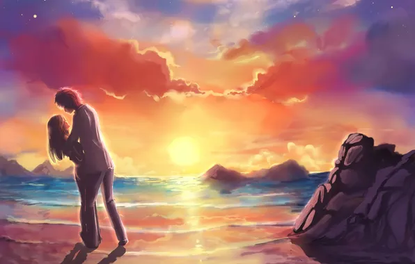 Love, sunset, art