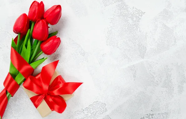 Picture love, flowers, gift, bouquet, tape, tulips, red, red