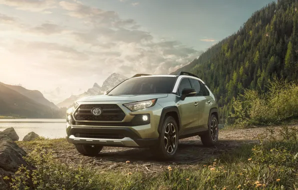 Picture the sky, mountains, nature, River, Forest, toyota, Toyota, Toyota rav4