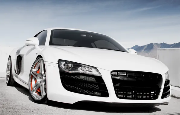 Picture white, the sky, mountains, Audi, Audi, Parking, white, the front part