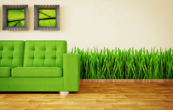 Picture green, sofa, minimalism