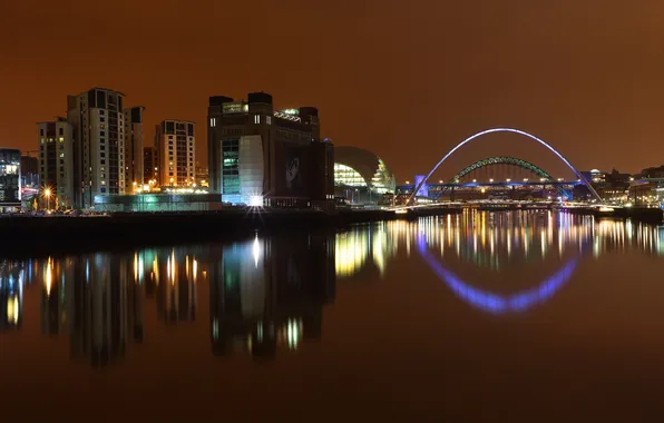 Bridge, lights, reflection, river, England, building, lighting, UK