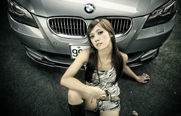 Picture girl, BMW, Asian, 5 series