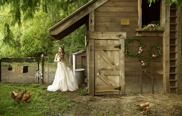 Girl, background, village