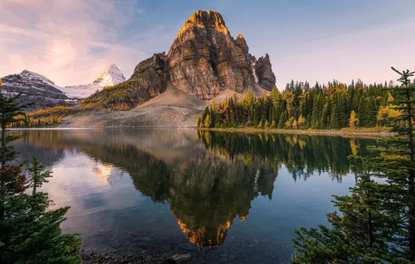 Autumn, forest, mountains, lake, reflection, shore, ate, pond