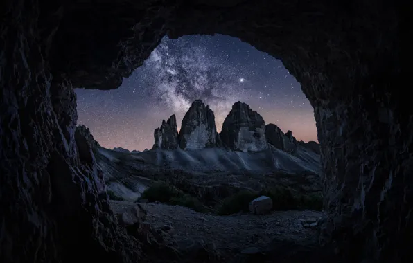 Picture the sky, mountains, night, nature, rocks, stars, Italy, The Milky Way