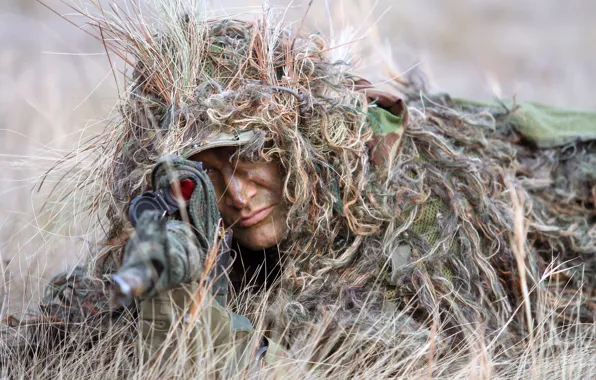 Picture grass, face, ambush, disguise, sniper, sight, rifle, sniper