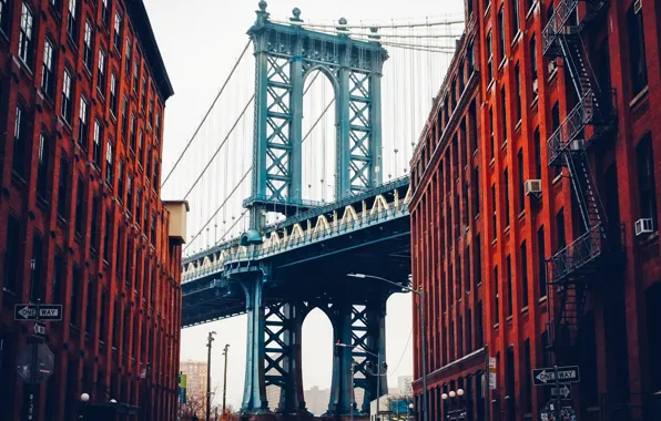 Picture street, home, New York, USA, Brooklyn bridge, Manhattan