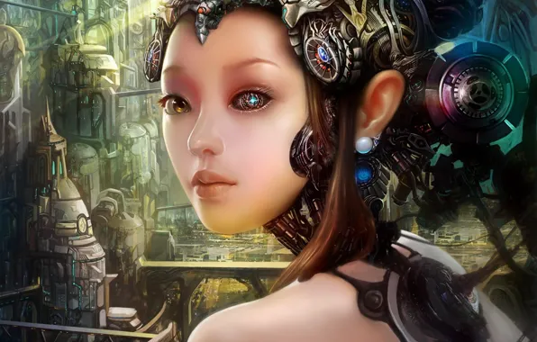 Picture girl, fiction, robot, art