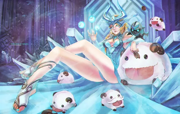 Chest, girl, feet, lol, Syndra, moba, Dark Sovereign, Frozen Syndra
