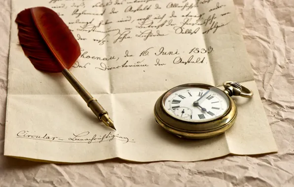 Letter, paper, watch, handle, ink, pen