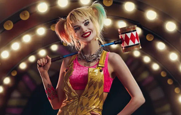 Picture girl, beautiful, model, cosplay, harley quinn, hammer