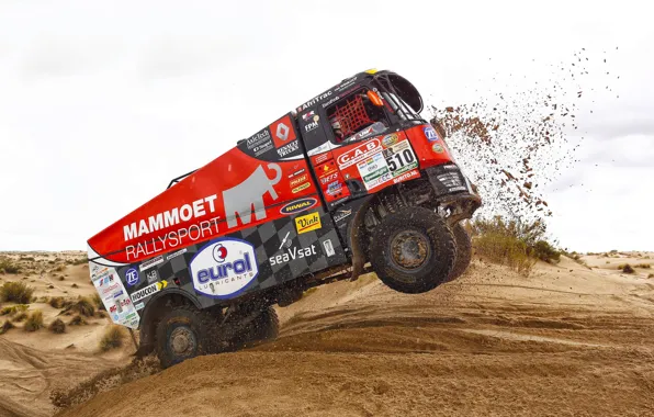 Sand, machine, red, race, sport, speed, Truck, Renault