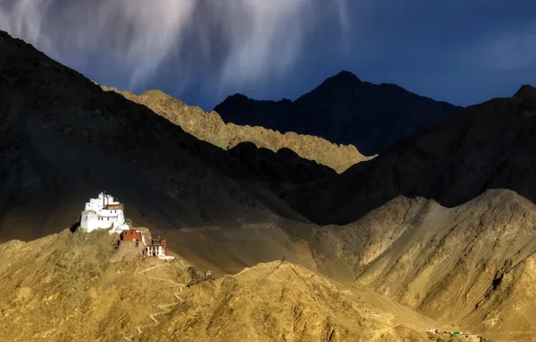Mountains, India, the monastery, Namgyal Tsemo Gompa