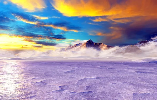 Sunset, Nature, Clouds, Mountains, Ice, North, The Talos Principle