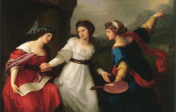 Palette, Classicism, Angelica Kaufman, 1791, three women, The painter chooses between painting and Muse