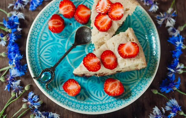 Flowers, strawberry, pie, dessert, cakes, decor