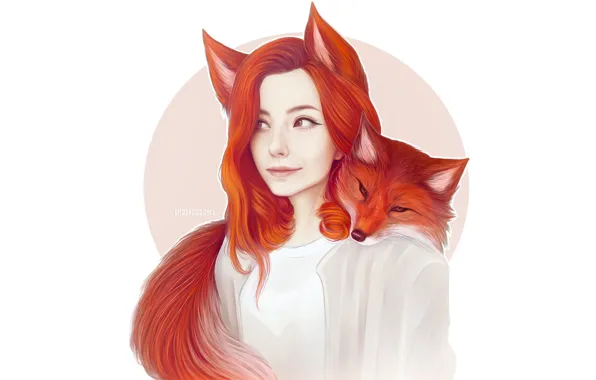Girl, Minimalism, Fox, Style, Face, Girl, Background, Fox