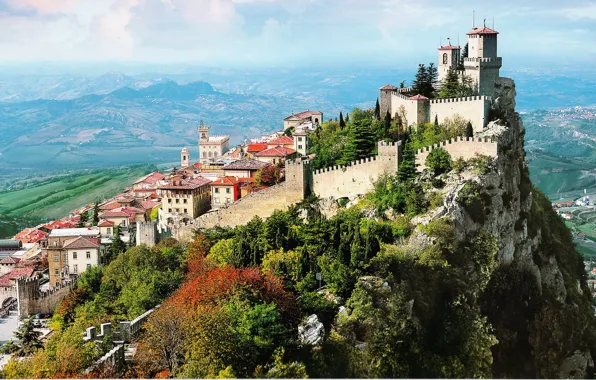 Picture forest, mountains, the city, photo, horizon, Italy, San Marino