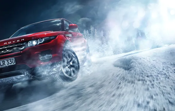 Picture Red, Land Rover, Range Rover, Car, Front, Snow, Evoque, Skid