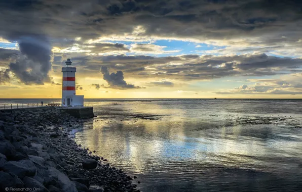 Picture sea, clouds, coast, lighthouse, Iceland