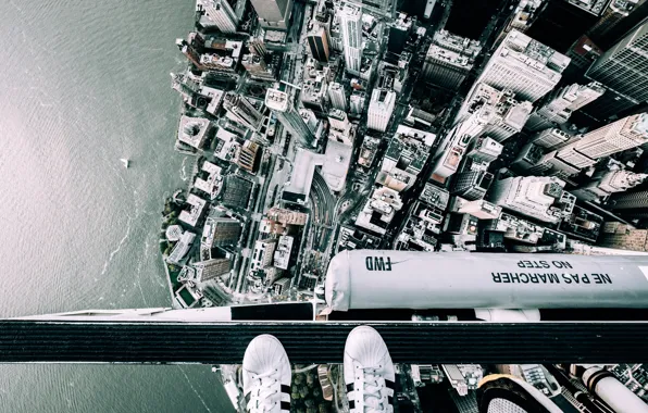 Picture view, New York, panorama, Manhattan, sneakers, Manhattan, New York City, helicopter