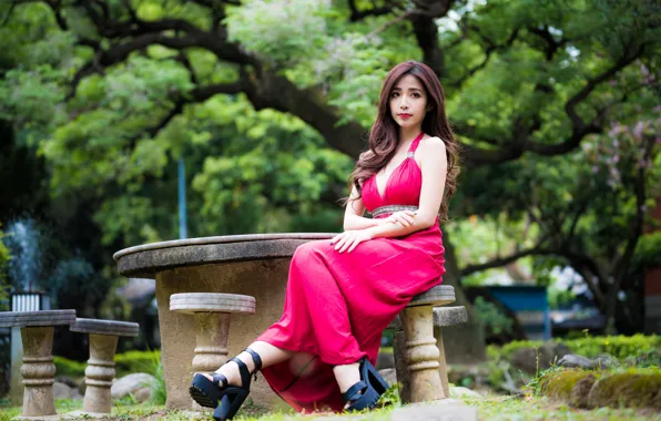 Picture girl, Park, dress, Asian