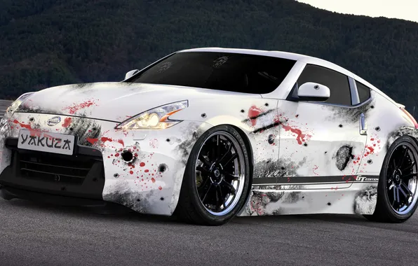 Picture blood, nissan, scratches, bullets, 370z, shabby, the Yakuza