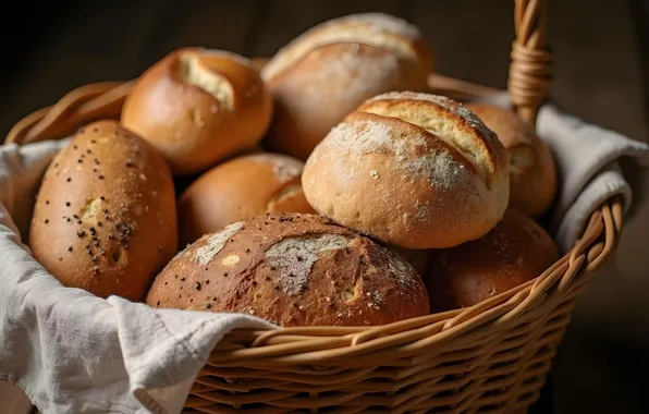 Bread, basket, cakes, AI art