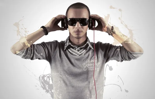Music, watch, headphones, glasses, male, bracelet, shirt, sweater