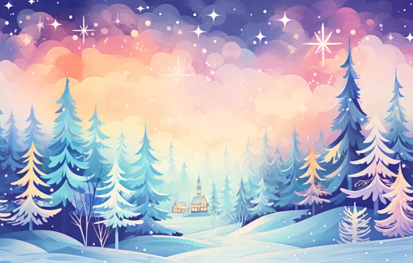Winter, snow, house, holiday, graphics, Christmas, New year, house
