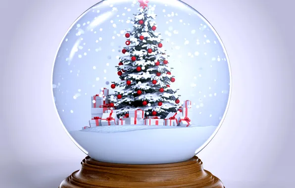 Snow, tree, ball, New Year, Christmas, winter, snow, New Year
