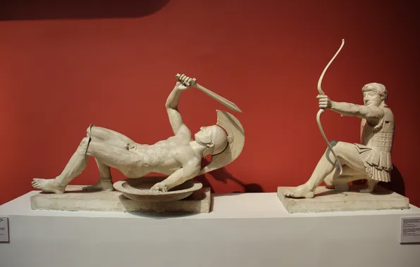 Sword, Moscow, Statues, Bow, Two, Warriors, Shield, Men