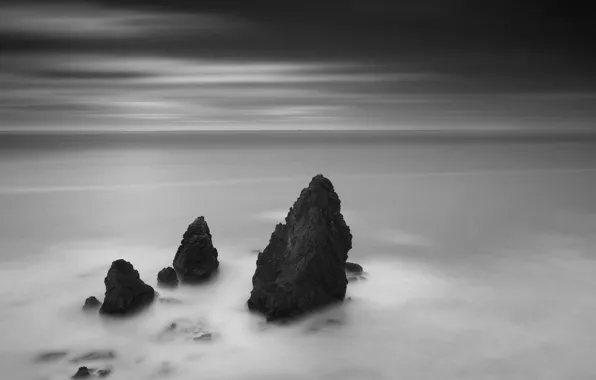 Rocks, black and white, horizon, 156