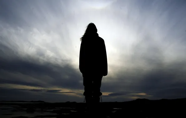 GIRL, LOOK, HORIZON, The SKY, CLOUDS, CLOUDS, LIGHT, SHADOW