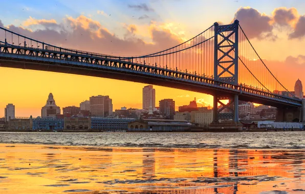 Picture bridge, river, panorama, Philadelphia, PA, Pennsylvania, Philadelphia, the Delaware river