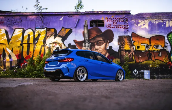 BMW, Blue, Graffiti, 1 Series, Rear, BMW 1 Series, JR Wheels