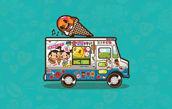 Vector, ice cream, van