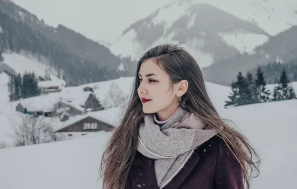 Winter, mountains, smile, makeup, space, space, smile, winter