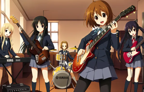 Guitar, School, Girls, Girls, K-on, School, Mio Akiyama, Yui Hirasawa