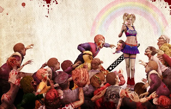 Girl, blood, head, zombies, electric, Lollipop chainsaw