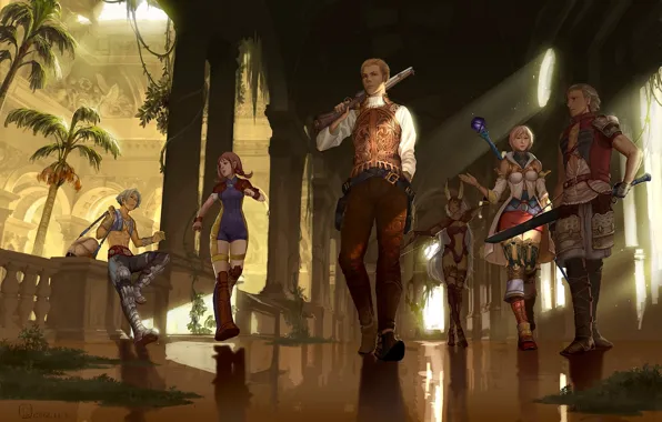 Picture weapons, girls, the building, art, columns, guys, mugon, final fantasy xii