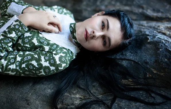 Girl, pose, brunette, lies