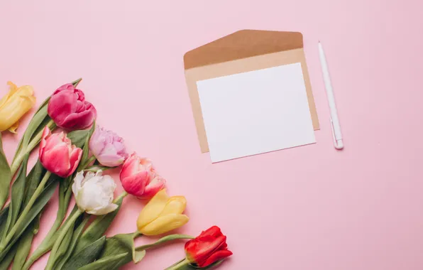 Flowers, bouquet, colorful, tulips, wood, pink, flowers, tulips