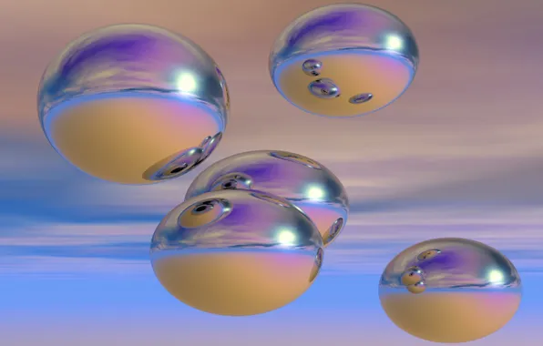 The sky, eyes, reflection, rendering, UFO, Wallpaper from lolita777, mirror surface, ellipsoids