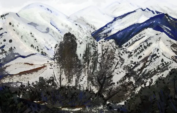 Autumn, the sky, trees, mountains, figure, Landscape
