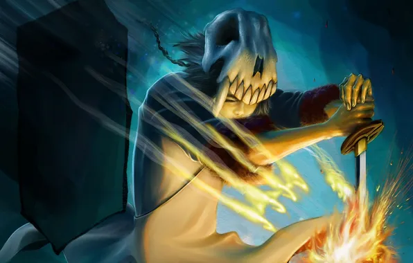 Skull, sword, art, guy, bleach, r vega, waterist